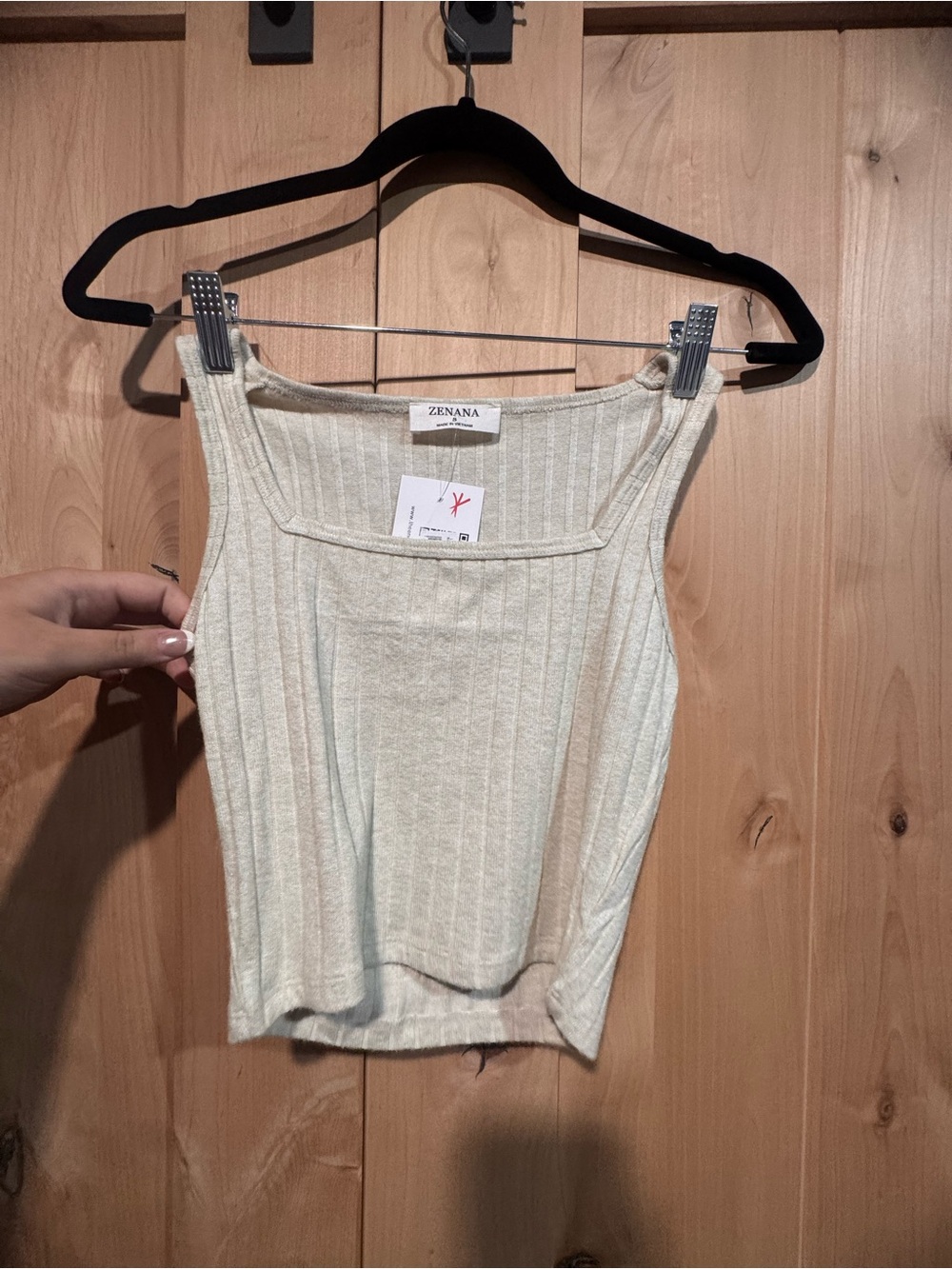 Zenana Outfitters Cream Ribbed Square Tank Top